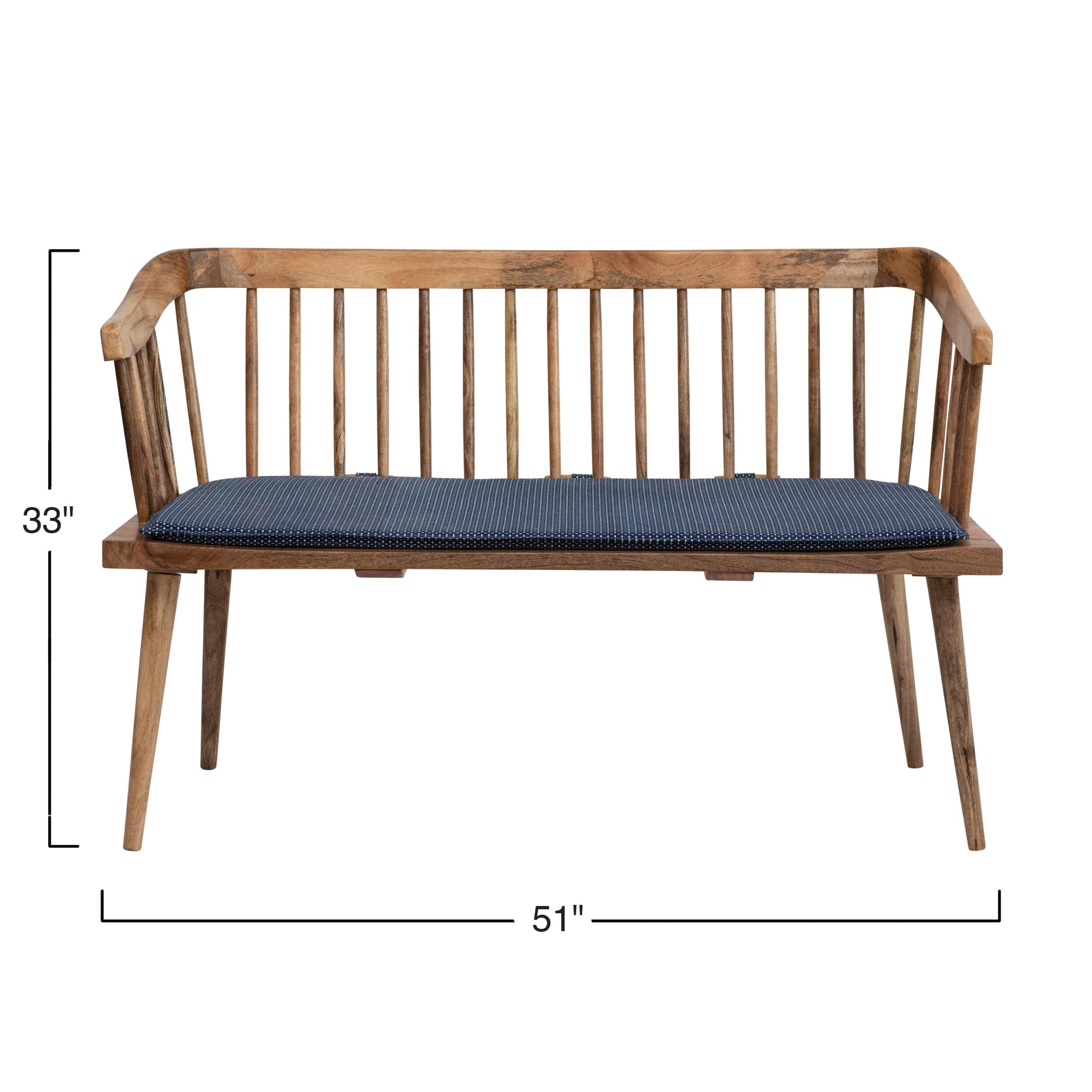 Mango Wood Bench with Printed Fabric Cushion.Dimensions
