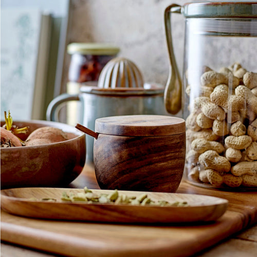Acacia Wood Covered Jar with Spoon