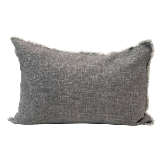 Linen Blend Lumbar Pillow w/ Frayed Edges, Polyester Fill