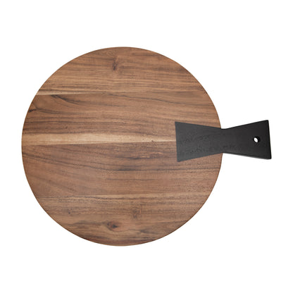 Round Acacia Wood Cutting Board with Black Handle