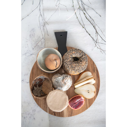 Round Acacia Wood Cutting Board with Black Handle