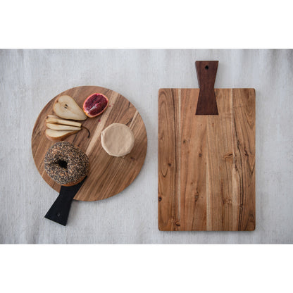 Round Acacia Wood Cutting Board with Black Handle | Bridal Shower Hannah Menefee & Kamden Lucas