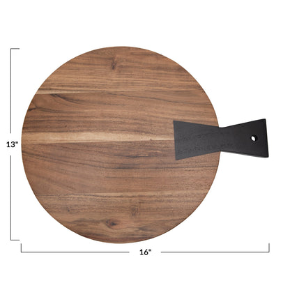 Round Acacia Wood Cutting Board with Black Handle | Bridal Shower Hannah Menefee & Kamden Lucas