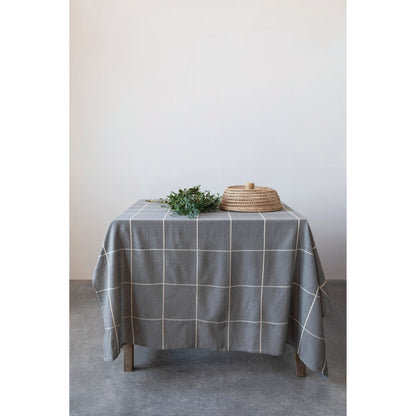 Woven Cotton Tablecloth with Grid Pattern