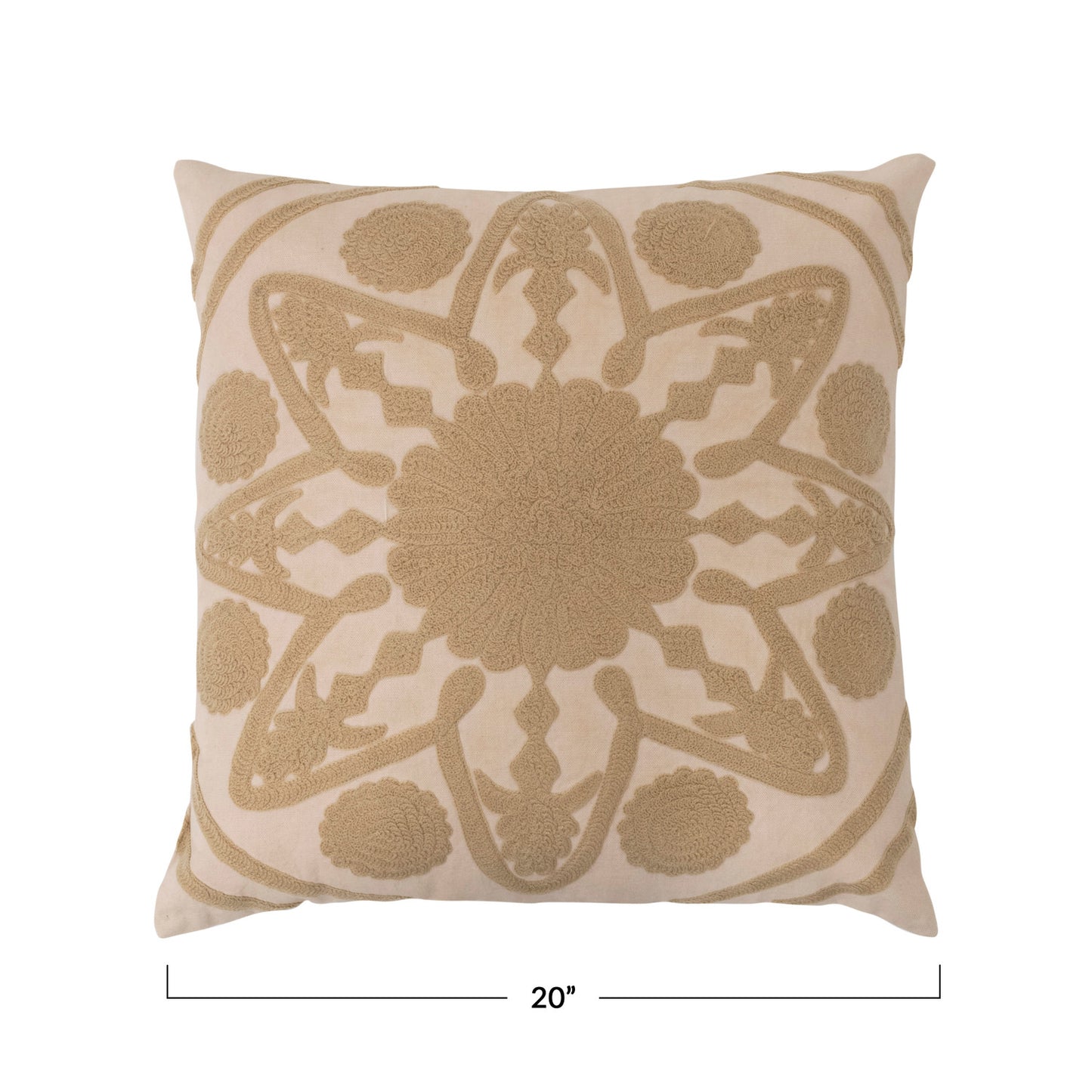 Cotton Pillow w/ Embroidery & Beige, Polyester Fill