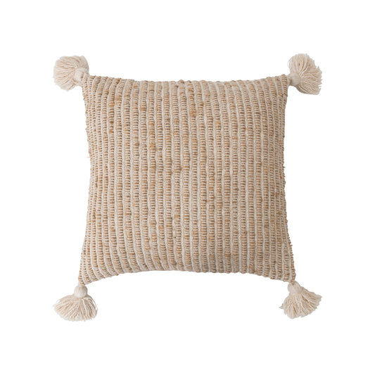 Woven Cotton Striped Pillow w/ Tassels, Polyester Fill