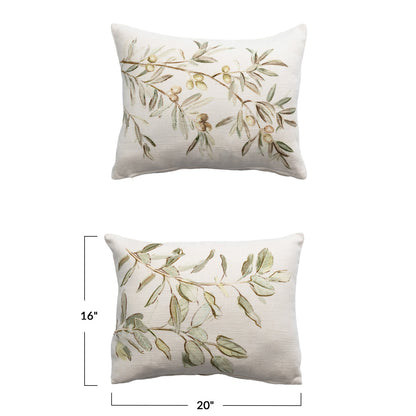 Viscose & Linen Blend Printed Pillow w/ Botanical Image, 2 Styles