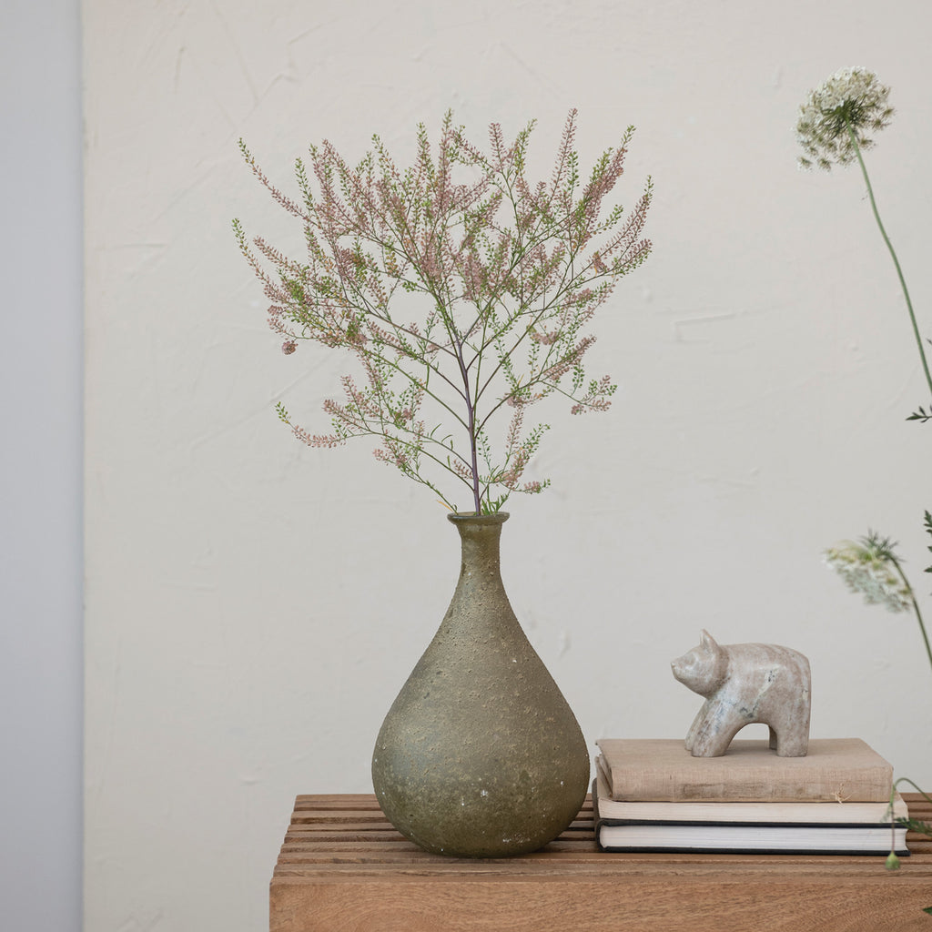 Glass Vase, Sand Blasted Finish, Khaki Color