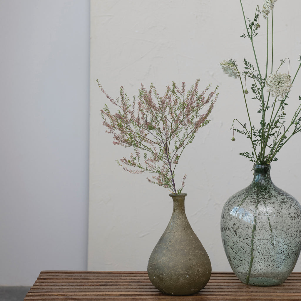 Glass Vase, Sand Blasted Finish, Khaki Color