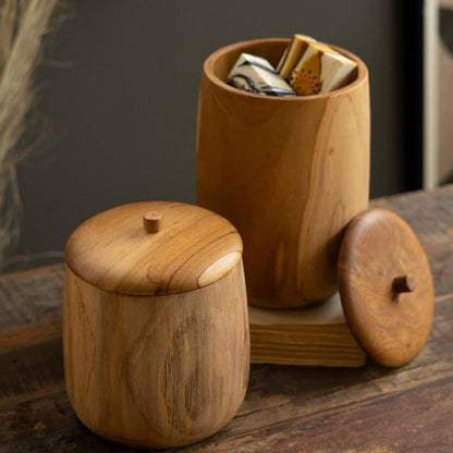 Set Of Two Teak Wood Canisters Kalalou