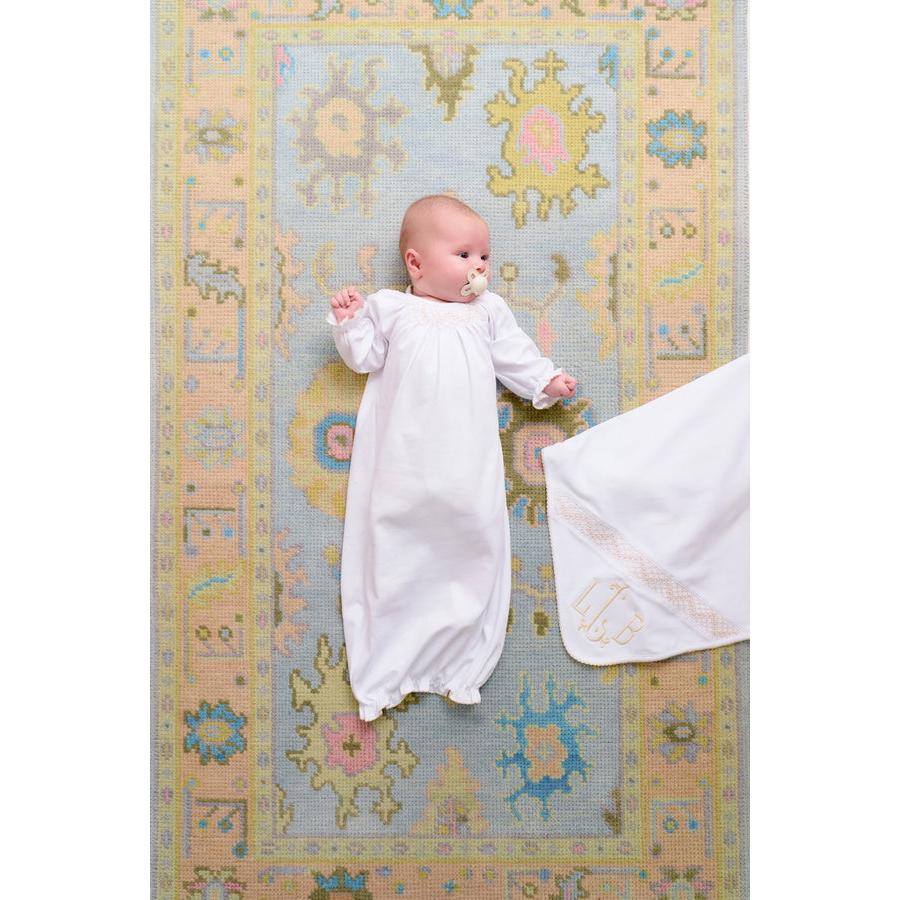 Sweetly Smocked Greeting Gown, Worth Avenue White with Palmetto Pearl
