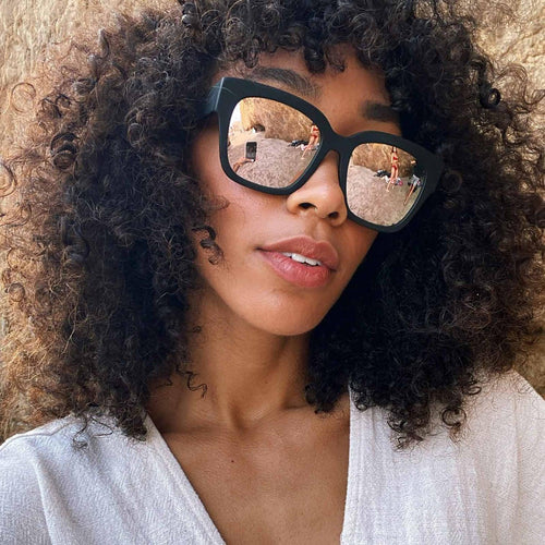 DIFF EYEWEAR Bella II Matte Black Beige Mirror Lens Polarized
