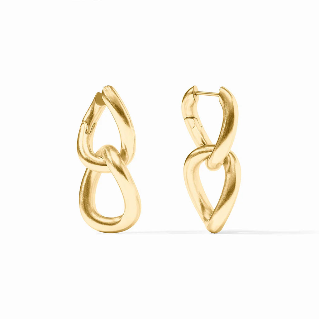 Gold hoop earrings on a white background