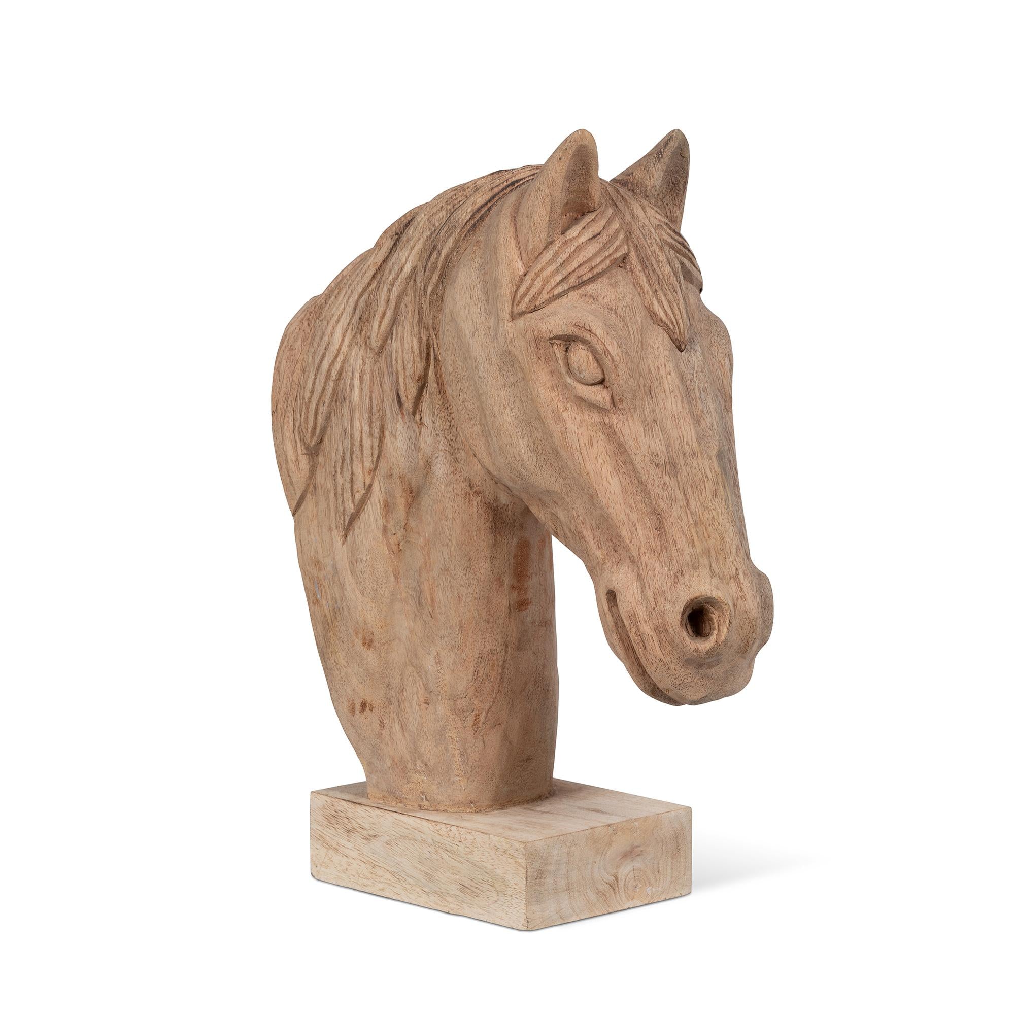 Hard Carved Wooden Stallion Sculpture