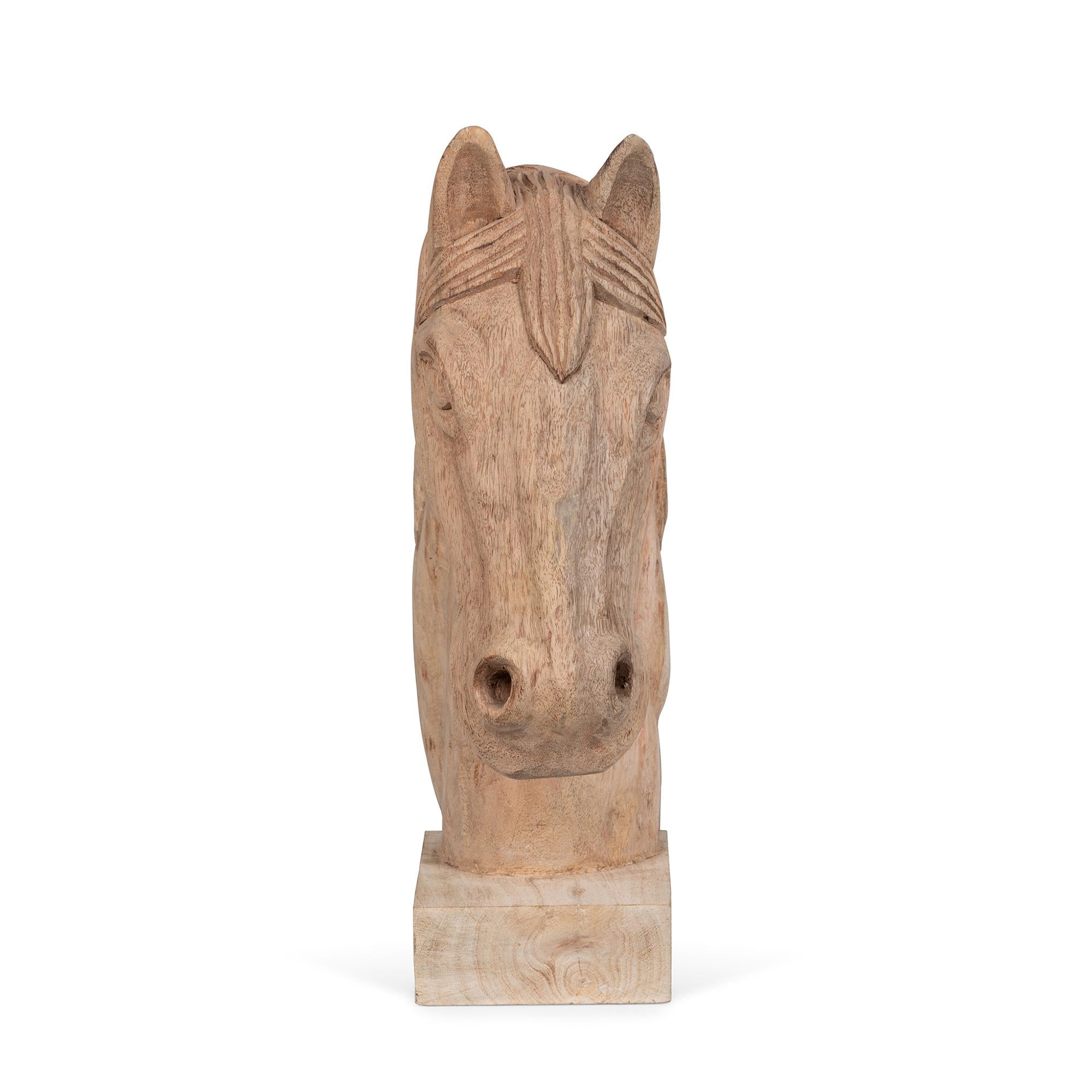 Hard Carved Wooden Stallion Sculpture