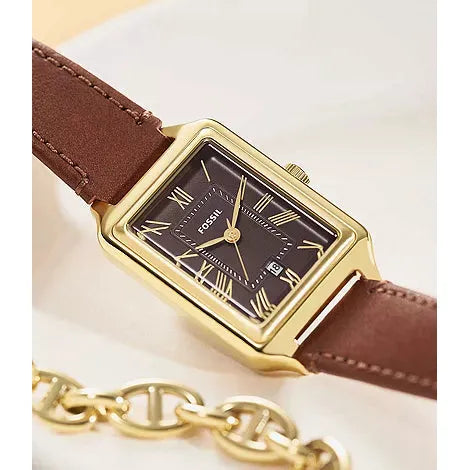 FOSSIL Women's Raquel Three-Hand Date Medium Brown Leather Watch