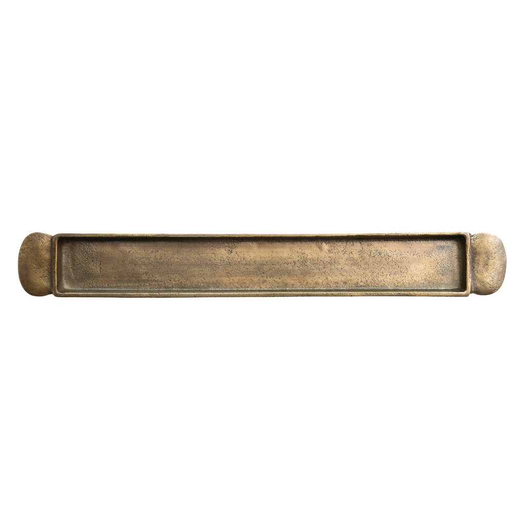 Decorative Cast Aluminum Tray w/ Handles, Antique Brass Finish