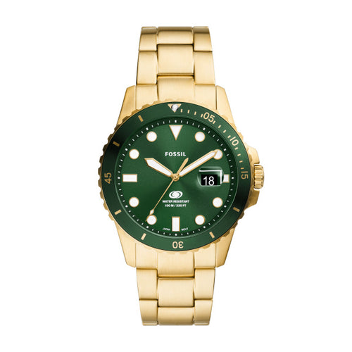 FOSSIL Men's Blue Dive Three-Hand Date Gold-Tone Stainless Steel Watch