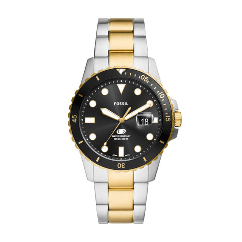 FOSSIL Men's Blue Dive Three-Hand Date Two-Tone Stainless Steel Watch