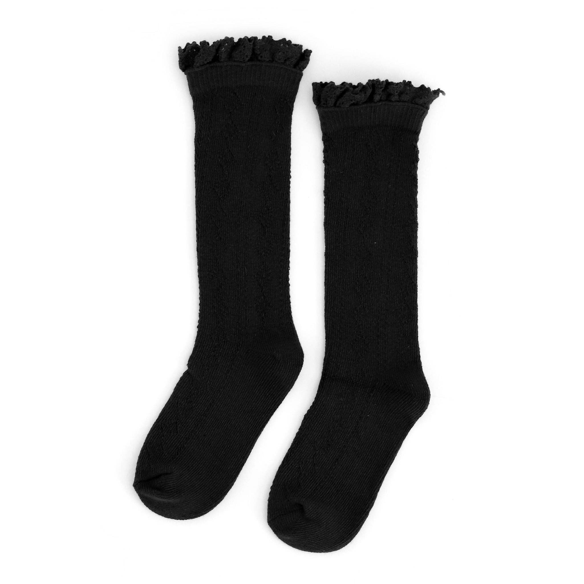 Fancy Lace Top Knee High Socks, Black