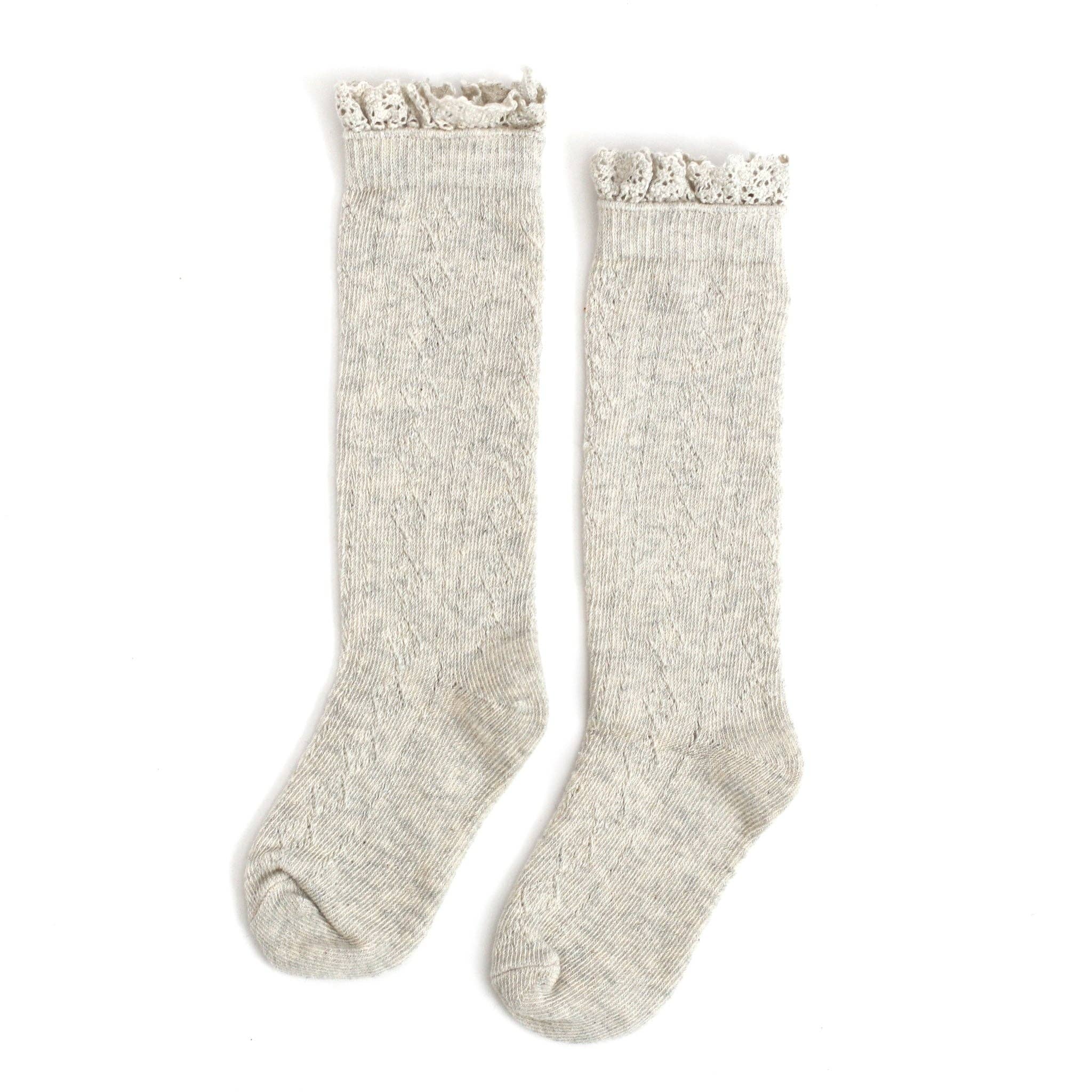 Fancy Lace Top Knee High Socks, Heathered Ivory