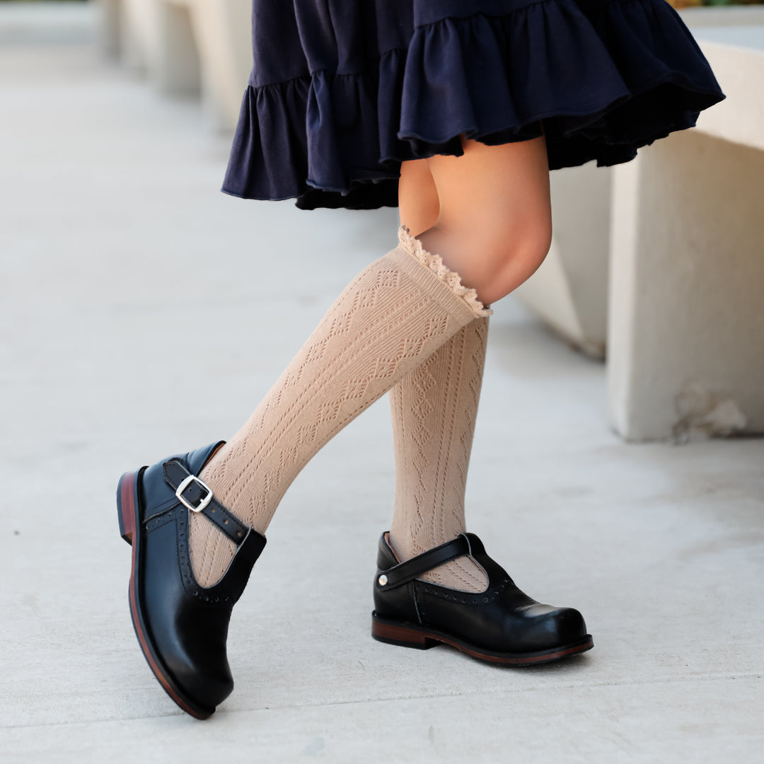Fancy Lace Top Knee High Socks, Oat