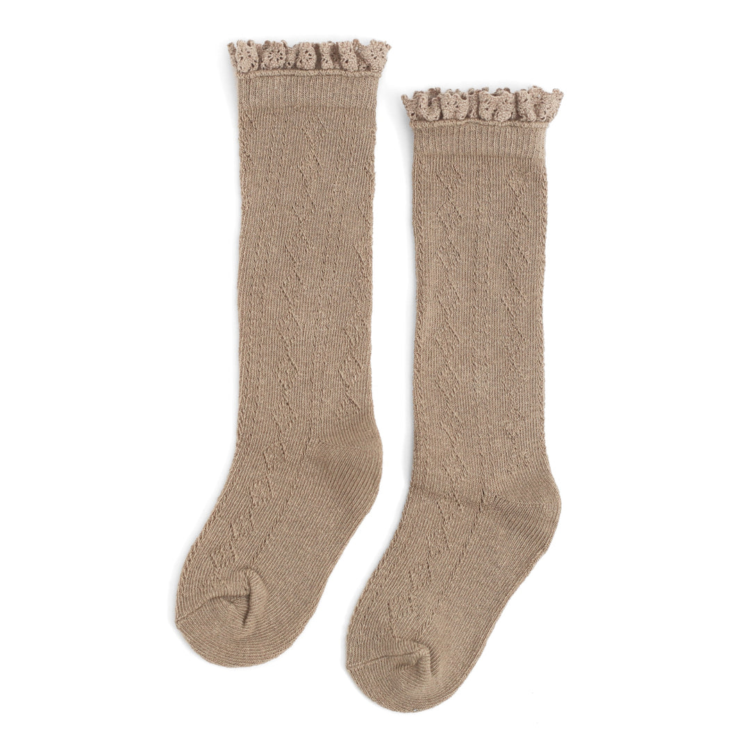 Fancy Lace Top Knee High Socks, Oat