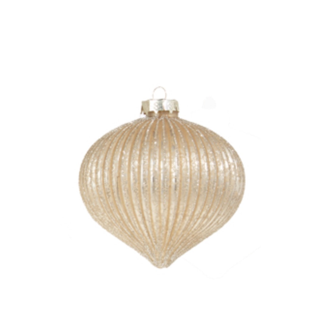 Champagne Glitter Ribbed Ornament