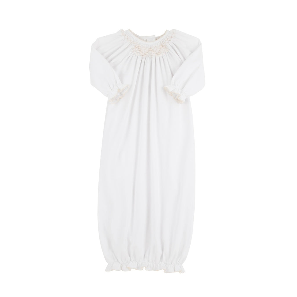 Sweetly Smocked Greeting Gown, Worth Avenue White with Palmetto Pearl