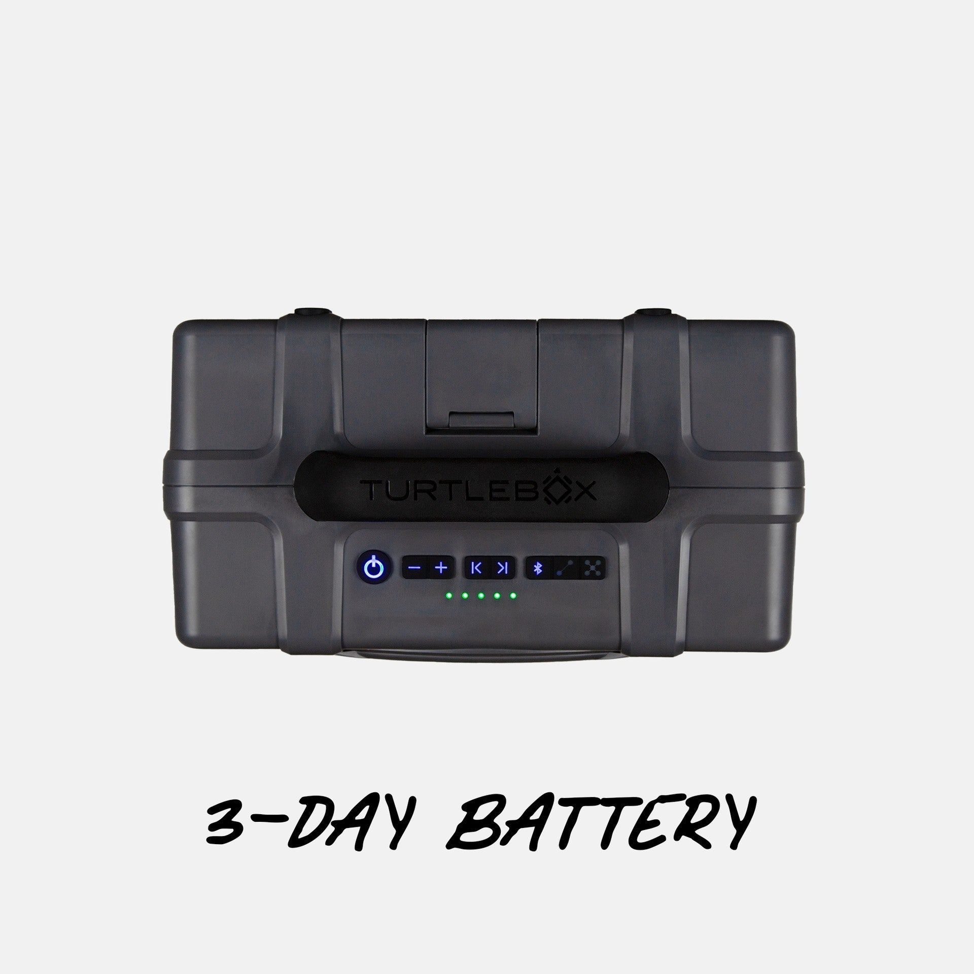Turtlebox Grande speaker in gray top view saying 3 day battery life #speaker-color_gray