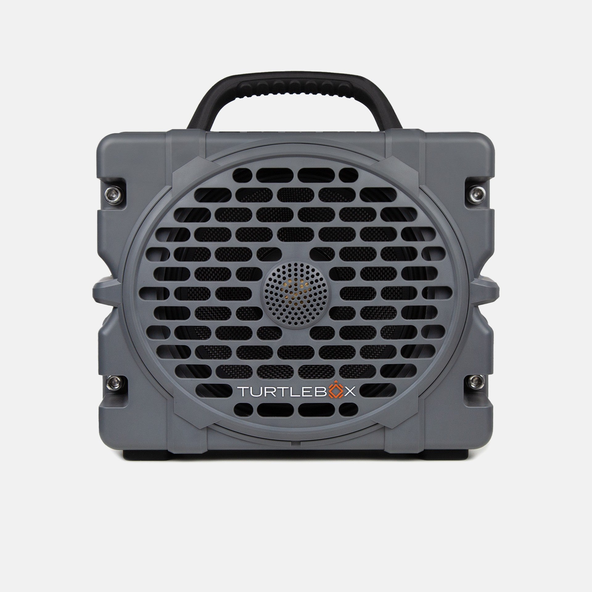 Turtlebox Grande speaker in gray saying Engineered for the Outdoors #speaker-color_gray