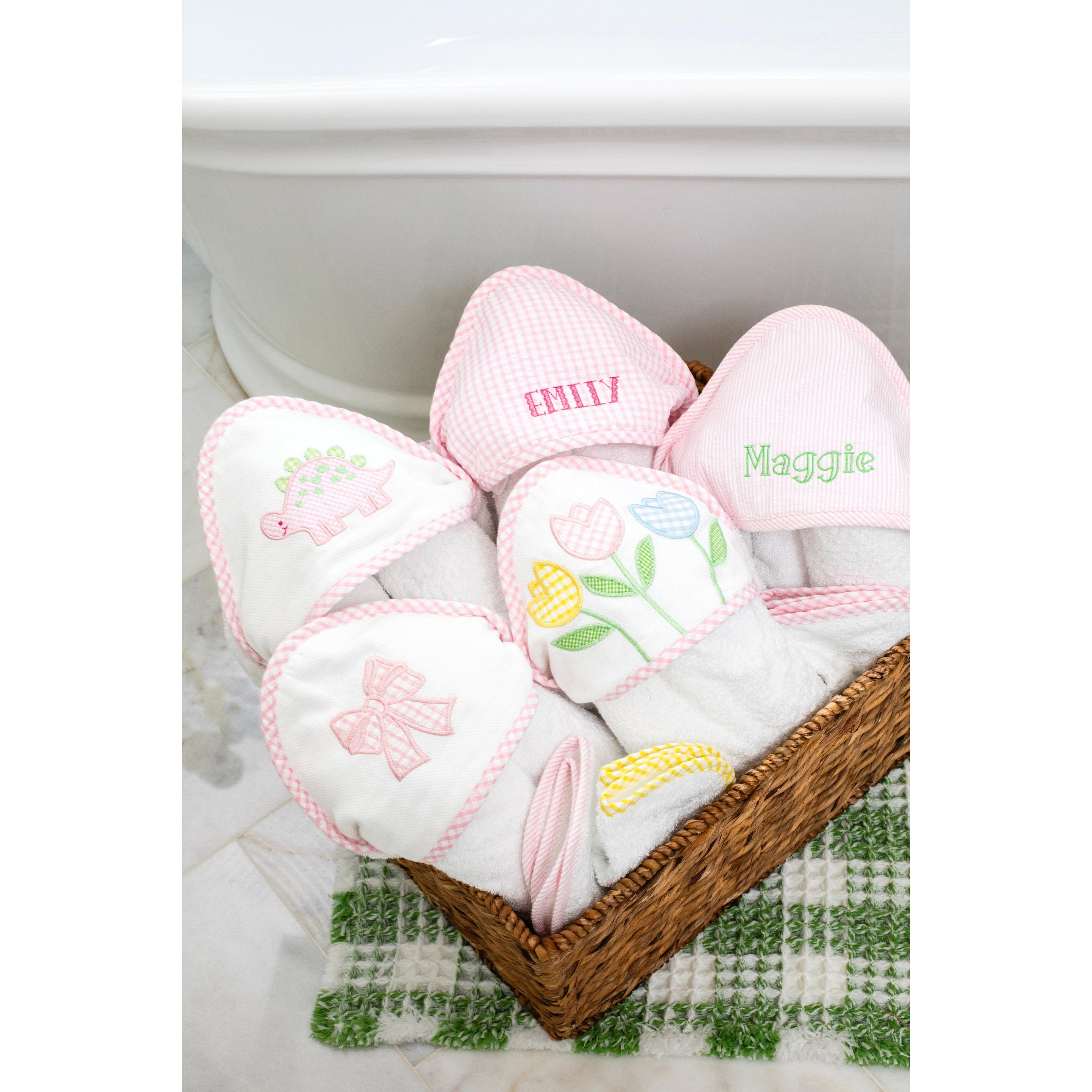 Bow Applique Hooded Towel & Washcloth Set, Pink