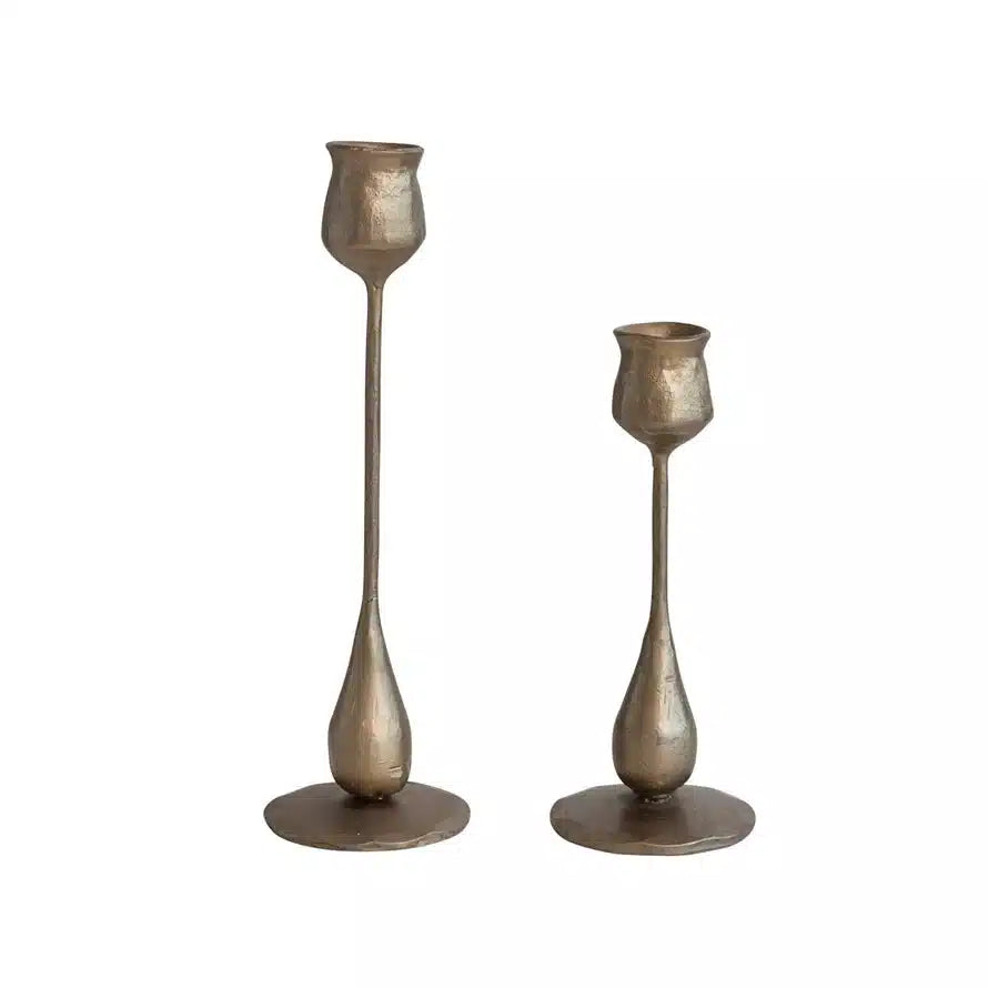 Hand-Forged Iron Taper Holders, Antique Brass Finish, Set of 2 | Bridal Shower Maddi Eddings & Tucker Clark