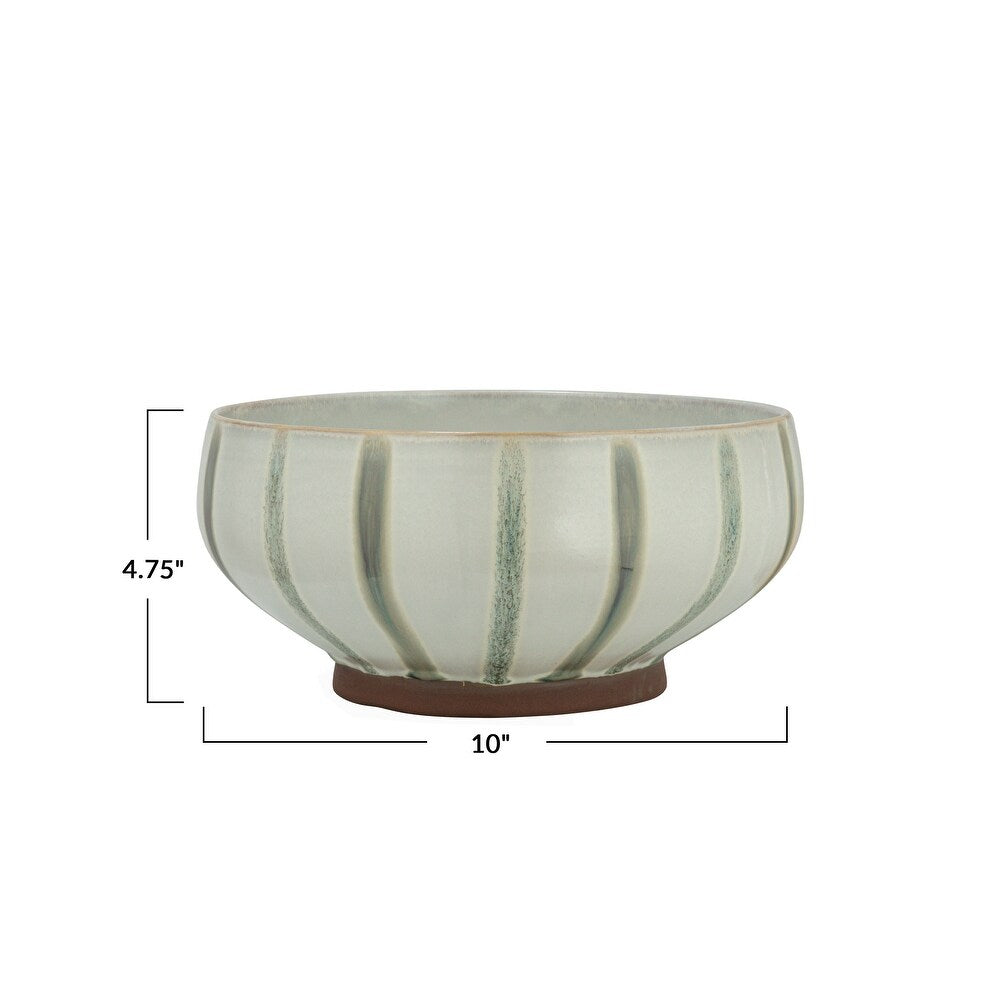 Hand-Painted Stoneware Bowl w/ Stripes