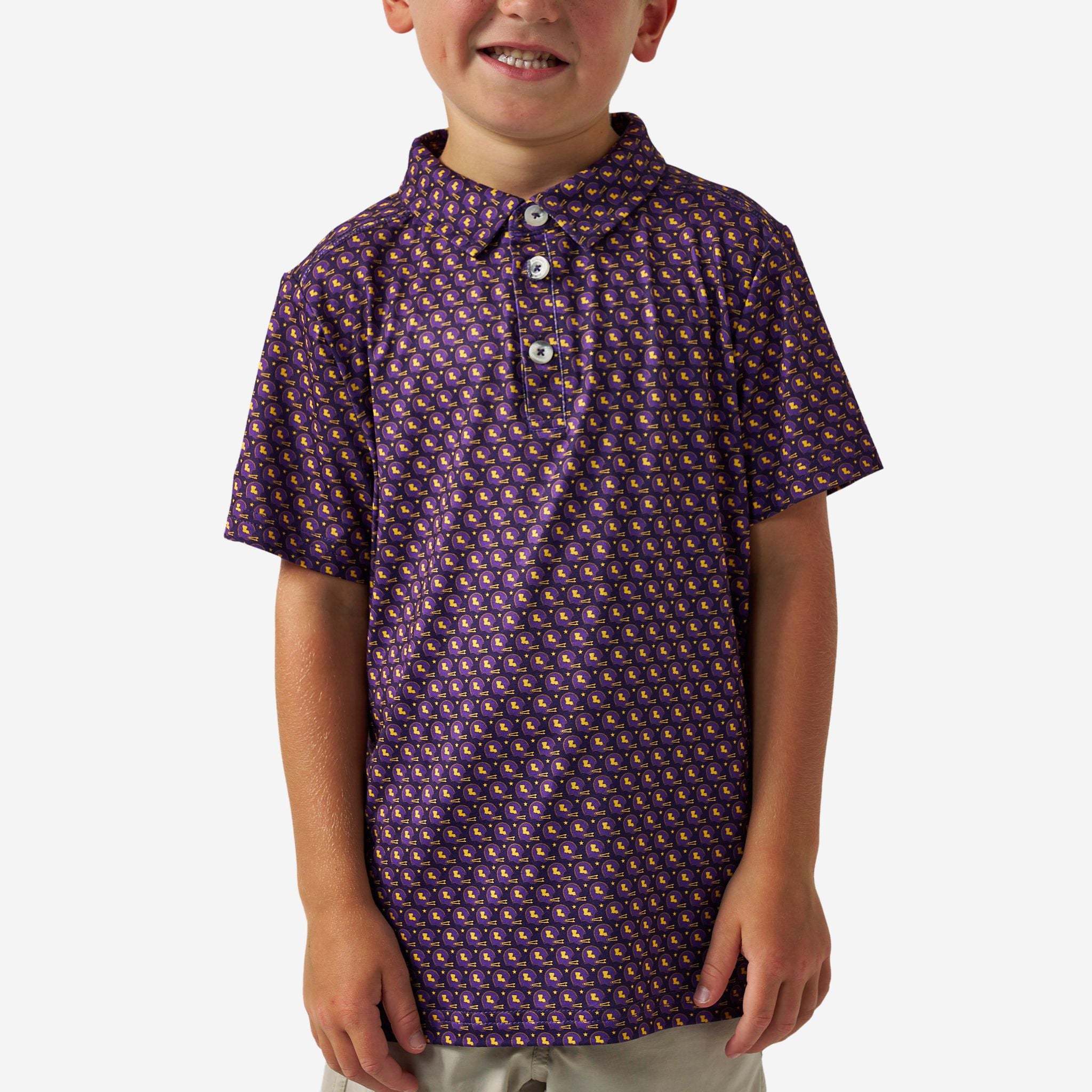Youth Performance Polo - Vintage Helmets - Purple And Yellow