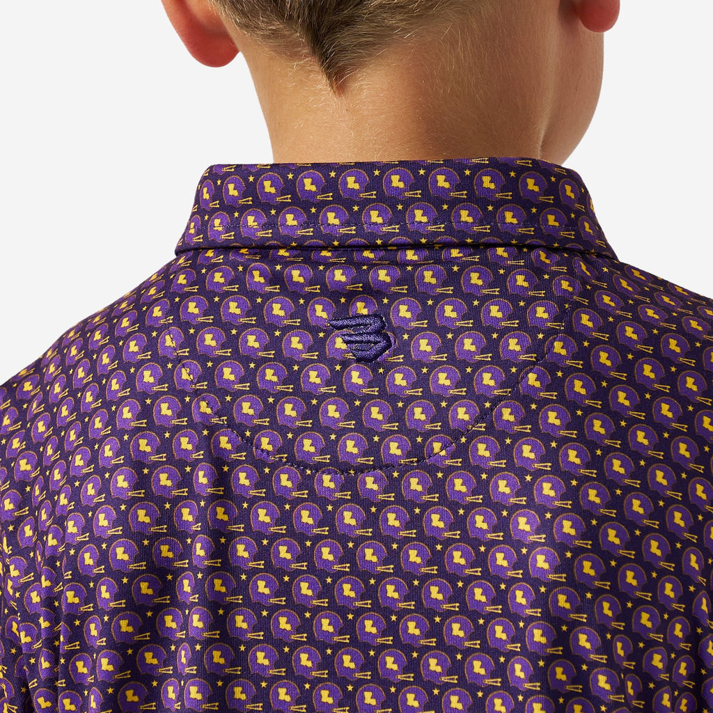 Youth Performance Polo - Vintage Helmets - Purple And Yellow
