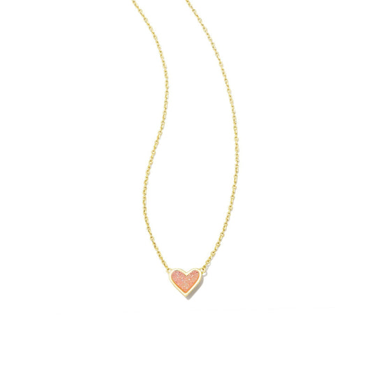 Kendra Scott Gold Light Pink Drusy Framed Ari Heart Short Pendant Necklace