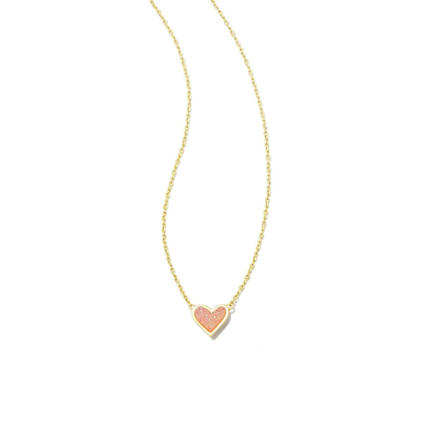 Kendra Scott Gold Light Pink Drusy Framed Ari Heart Short Pendant Necklace