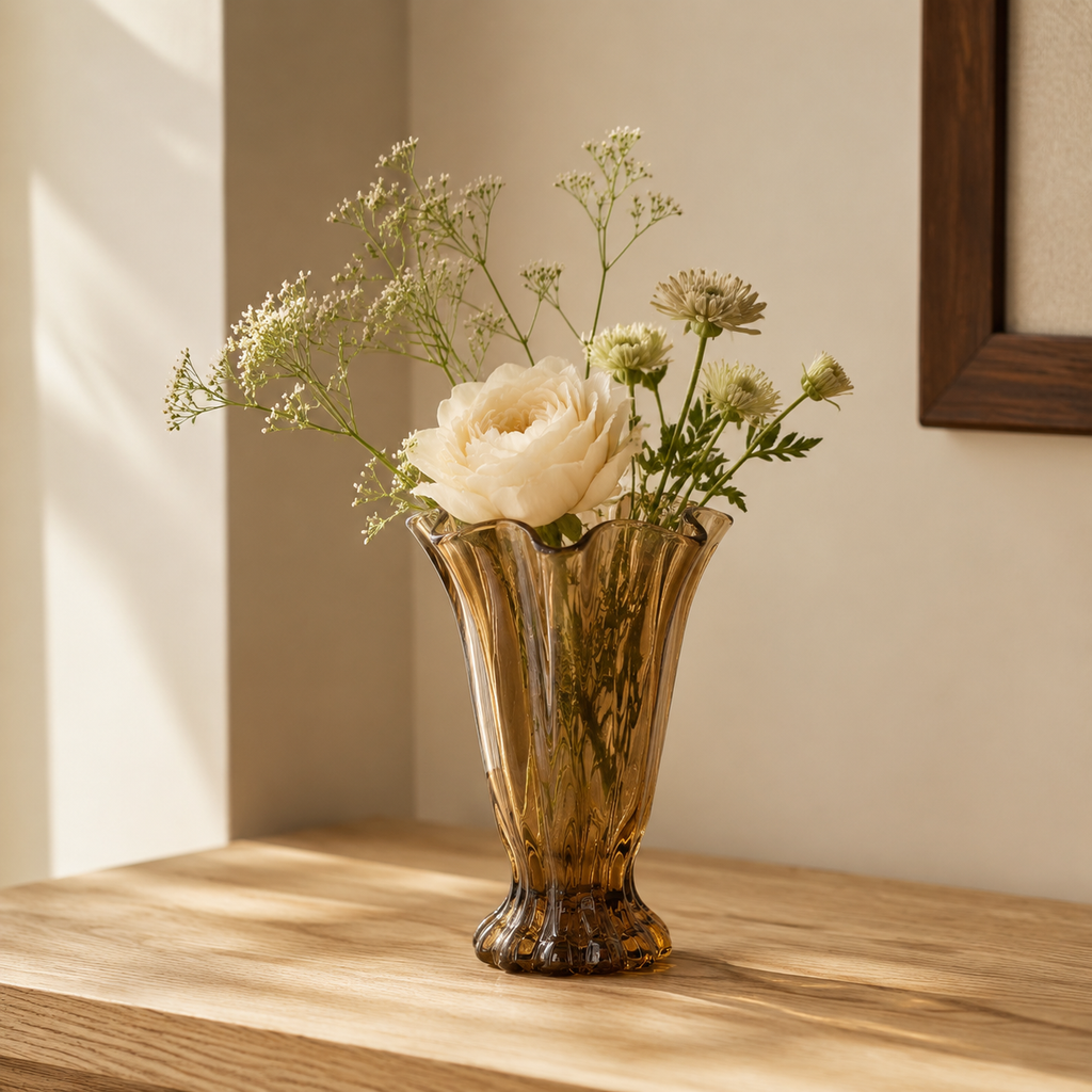Vintage Brown Ruffle Glass Vases | Bridal Shower Kennedy Bush & Jake Liker