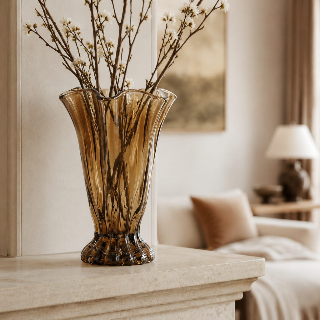 Vintage Brown Ruffle Glass Vases | Bridal Shower Kennedy Bush & Jake Liker