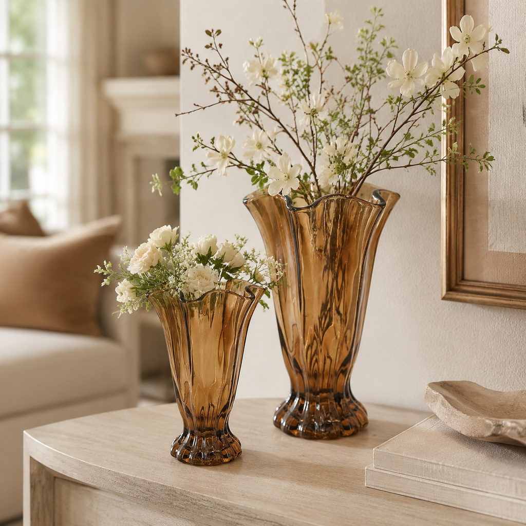 Vintage Brown Ruffle Glass Vases | Bridal Shower Kennedy Bush & Jake Liker