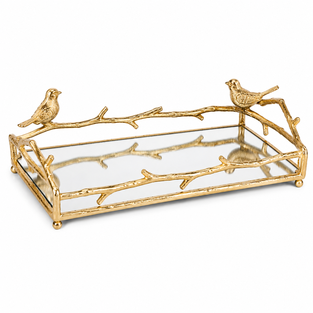 Birdsong Gold Mirrored Tray