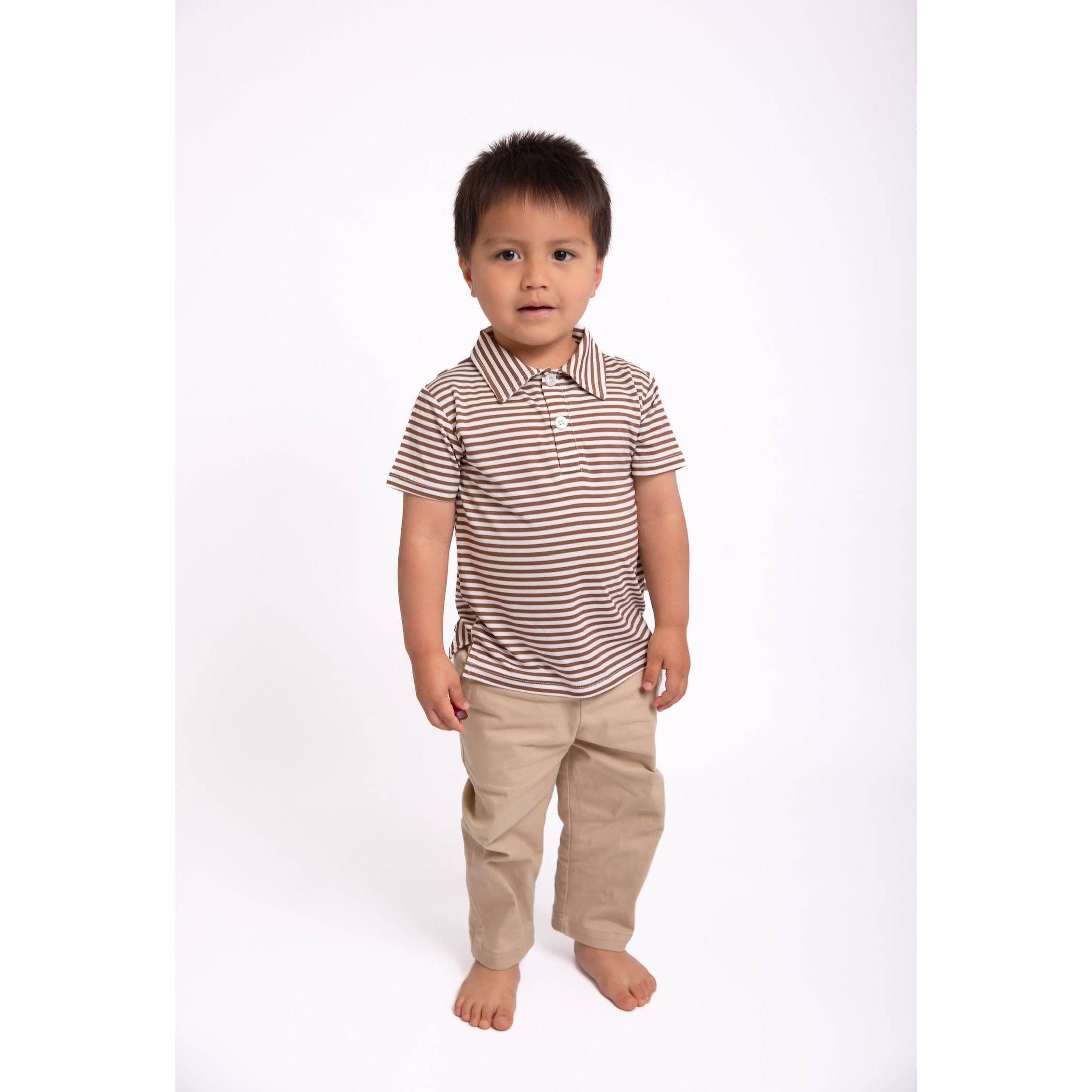 Short Sleeve Polo Shirt, Chocolate Stripes