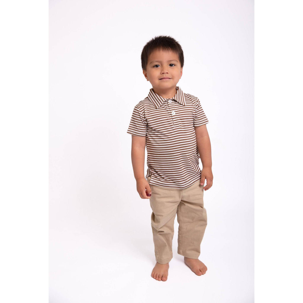 Short Sleeve Polo Shirt, Chocolate Stripes