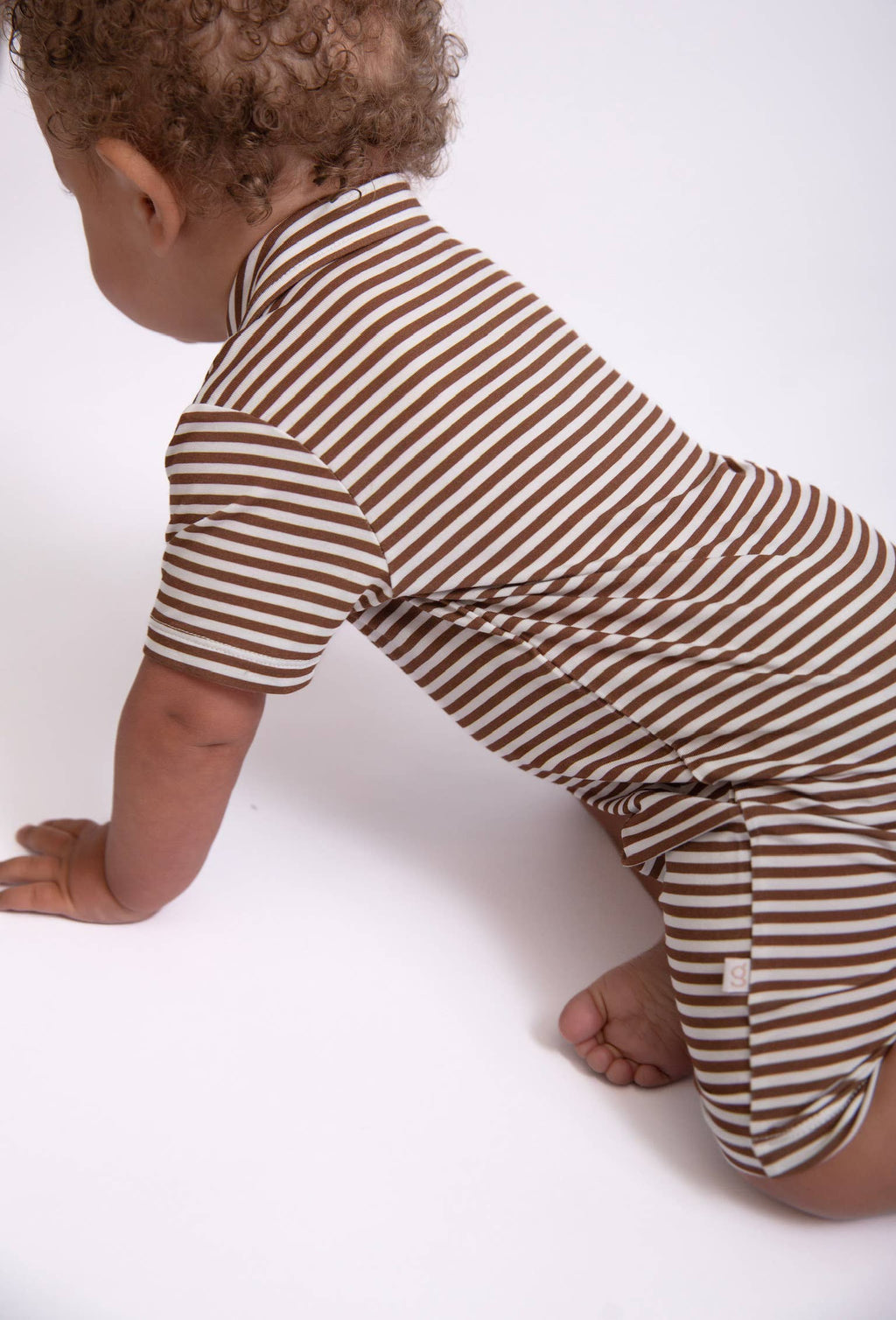 Short Sleeve Polo Romper, Chocolate Stripes