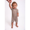 Short Sleeve Polo Romper, Chocolate Stripes - 6-12M