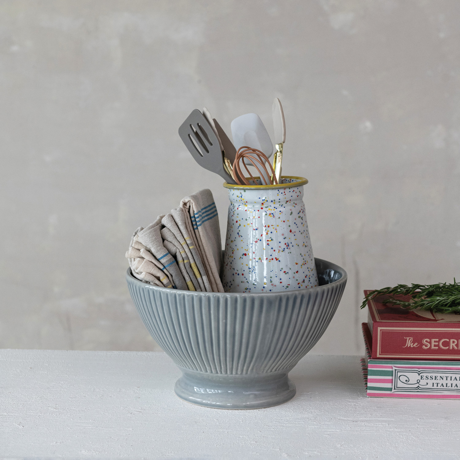 Stoneware Fluted Serving Bowl, Reactive Glaze