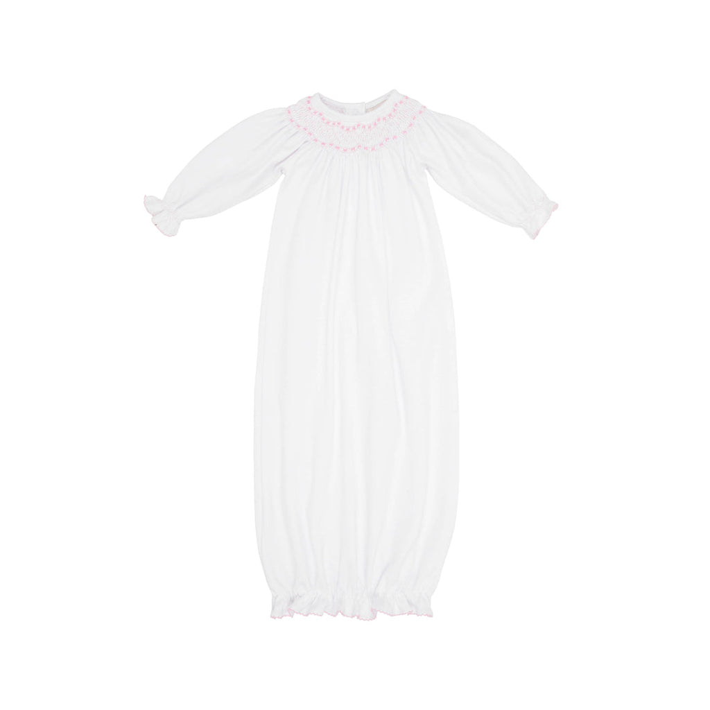 Sweetly Smocked Greeting Gown, Worth Avenue White with Palm Beach Pink