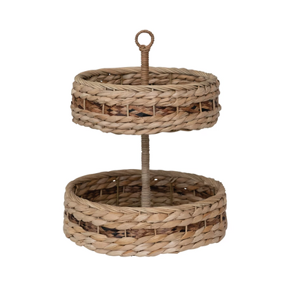 Hand-Woven Wicker & Bankuan 2-Tier Tray