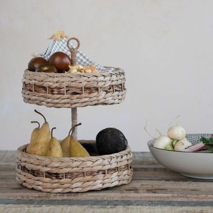 Hand-Woven Wicker & Bankuan 2-Tier Tray